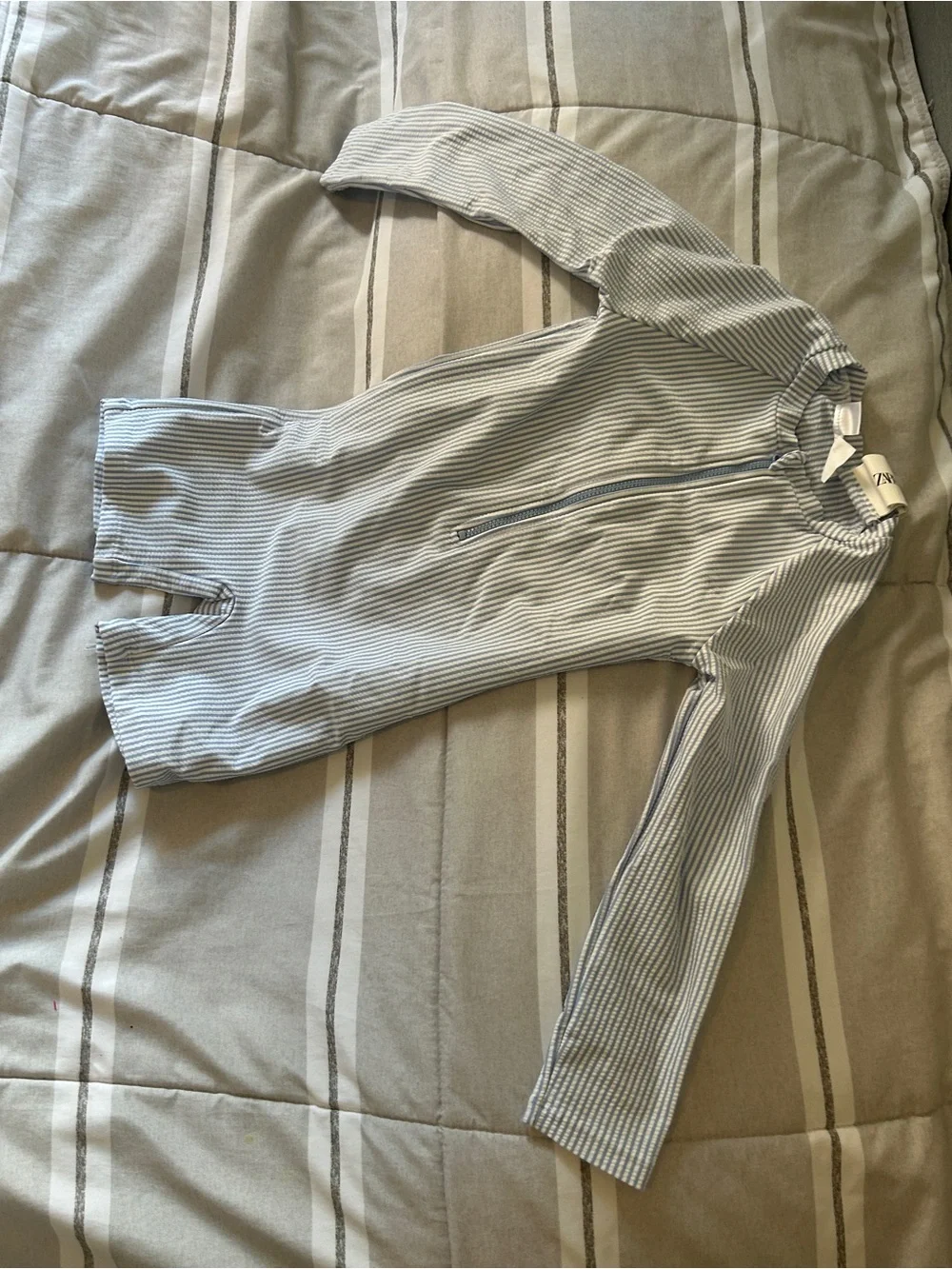 Zara White and Light Blue Striped Kids Rashguard